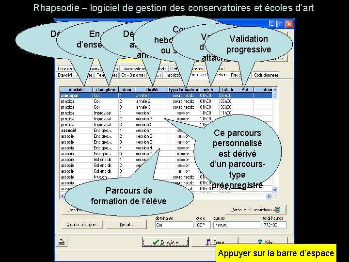 Rhapsodie – logiciel de gestion des conservatoires et écoles d’art Cours Décomposé en En