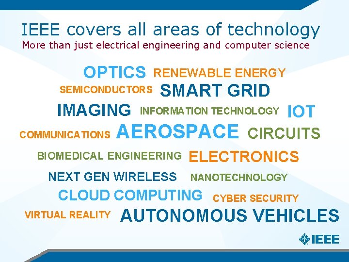 IEEE covers all areas of technology More than just electrical engineering and computer science