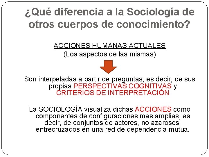 ¿Qué diferencia a la Sociología de otros cuerpos de conocimiento? ACCIONES HUMANAS ACTUALES (Los