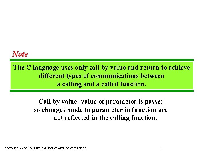 Note The C language uses only call by value and return to achieve different Note The C language uses only call by value and return to achieve different