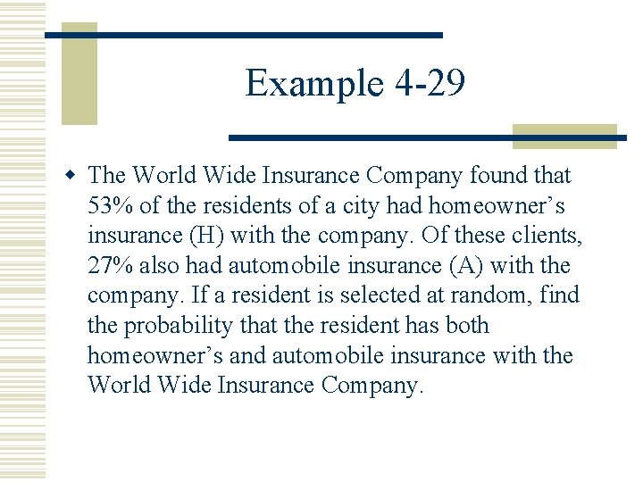 Example 4 -29 w The World Wide Insurance Company found that 53% of the