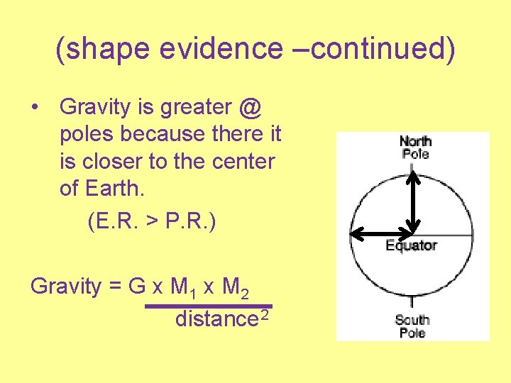 (shape evidence –continued) • Gravity is greater @ poles because there it is closer