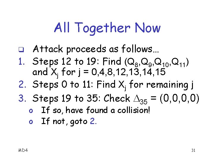 All Together Now Attack proceeds as follows… 1. Steps 12 to 19: Find (Q