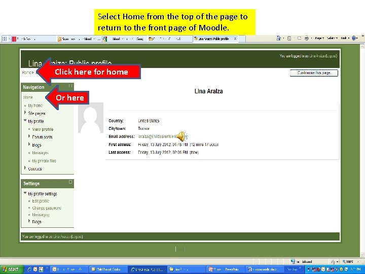 Select Home from the top of the page to return to the front page