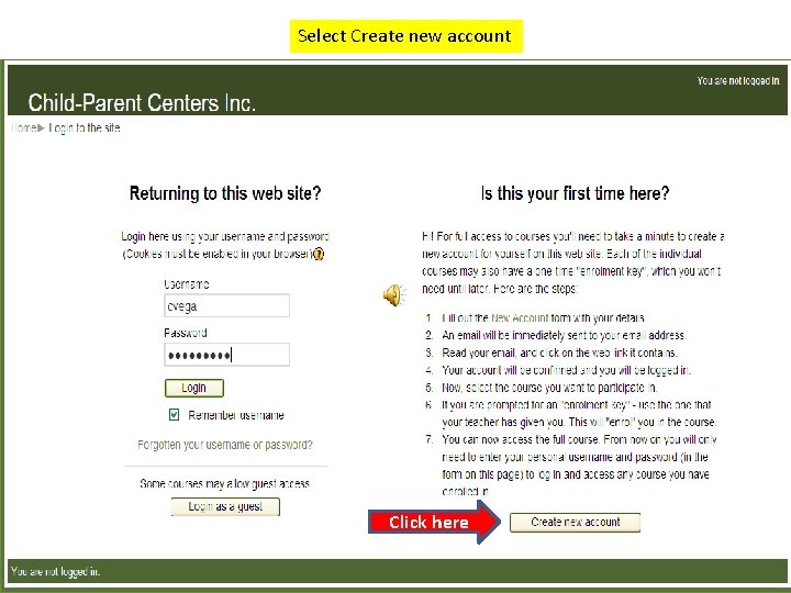 Select Create new account Click here 