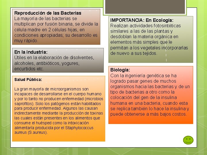 Reproducción de las Bacterias La mayoría de las bacterias se multiplican por fusión binaria, Reproducción de las Bacterias La mayoría de las bacterias se multiplican por fusión binaria,