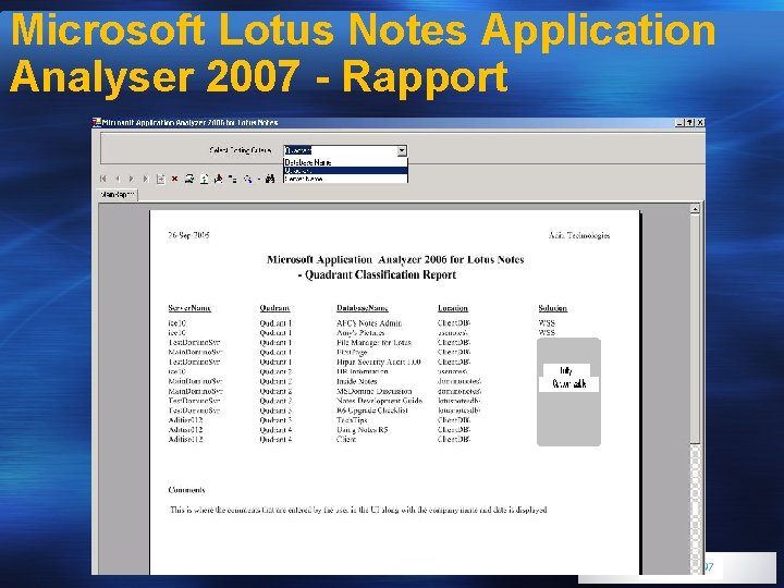 Microsoft Lotus Notes Application Analyser 2007 - Rapport 
