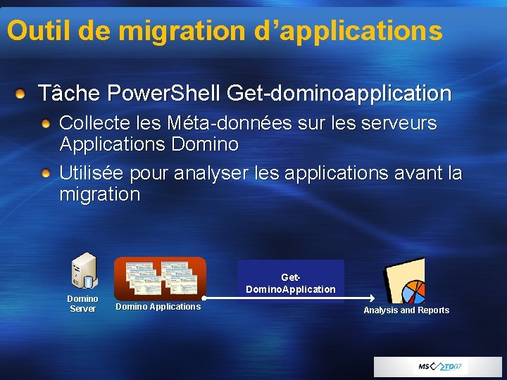 Outil de migration d’applications Tâche Power. Shell Get-dominoapplication Collecte les Méta-données sur les serveurs