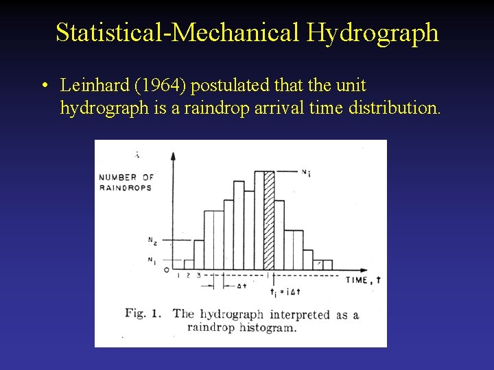 Statistical-Mechanical Hydrograph • Leinhard (1964) postulated that the unit hydrograph is a raindrop arrival