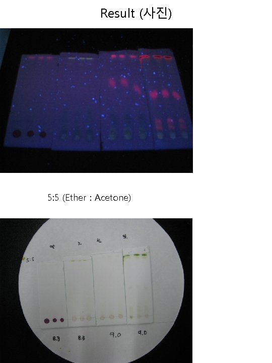 Result (사진) 5: 5 (Ether : Acetone) 