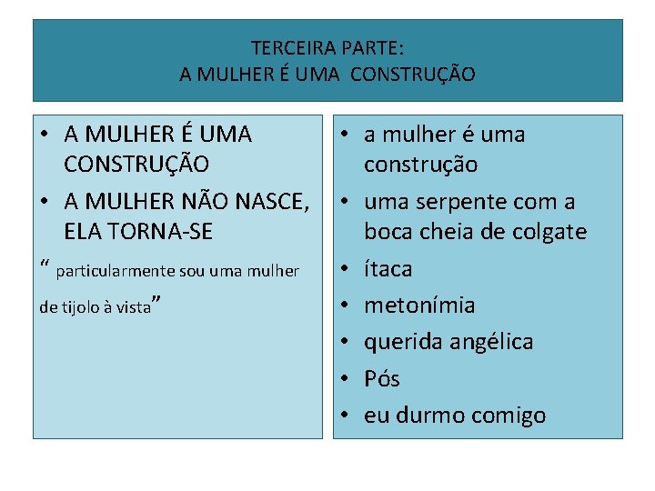 TERCEIRA PARTE: A MULHER É UMA CONSTRUÇÃO • A MULHER É UMA CONSTRUÇÃO •