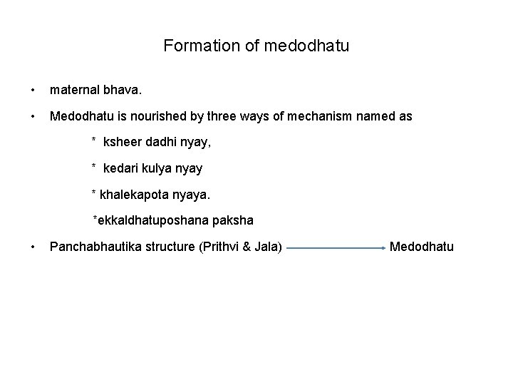 Formation of medodhatu • maternal bhava. • Medodhatu is nourished by three ways of