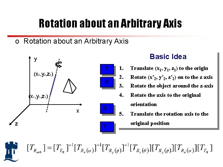 Rotation about an Arbitrary Axis o Rotation about an Arbitrary Axis Basic Idea y