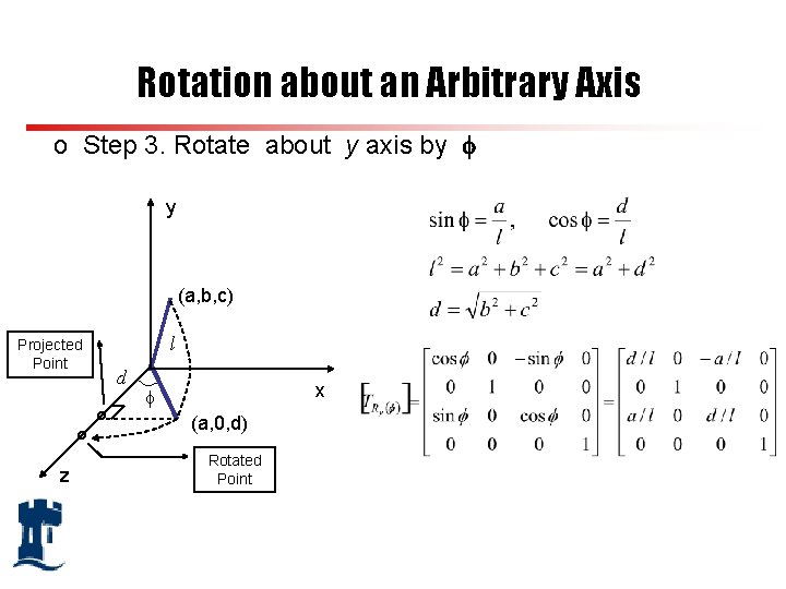 Rotation about an Arbitrary Axis o Step 3. Rotate about y axis by y