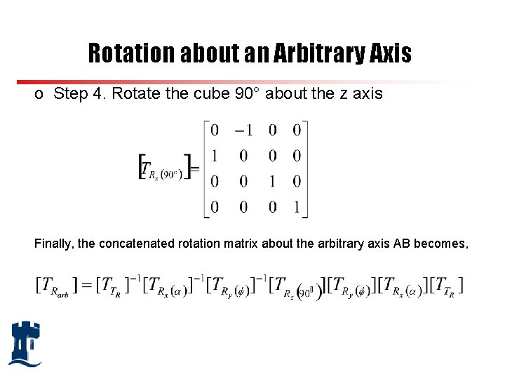 Rotation about an Arbitrary Axis o Step 4. Rotate the cube 90° about the