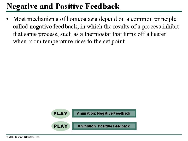 Negative and Positive Feedback • Most mechanisms of homeostasis depend on a common principle
