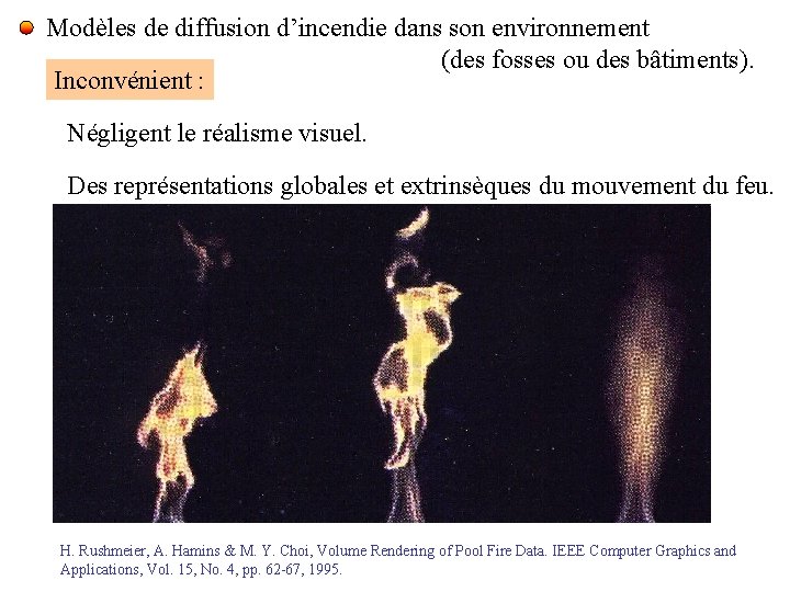 Modèles de diffusion d’incendie dans son environnement (des fosses ou des bâtiments). Inconvénient :