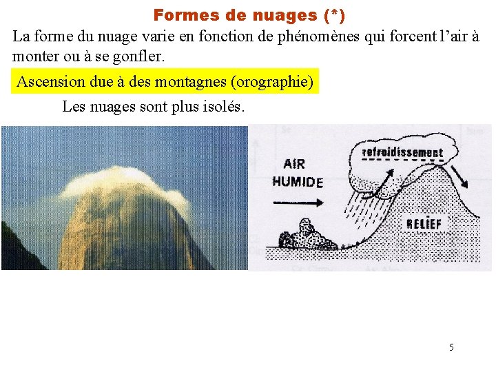 Formes de nuages (*) La forme du nuage varie en fonction de phénomènes qui