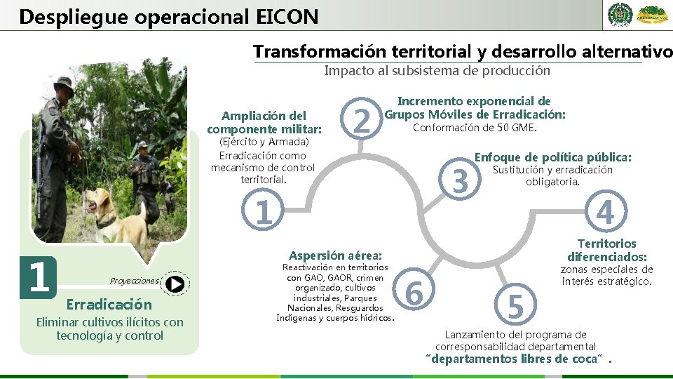 Despliegue operacional EICON Transformación territorial y desarrollo alternativo Impacto al subsistema de producción Ampliación