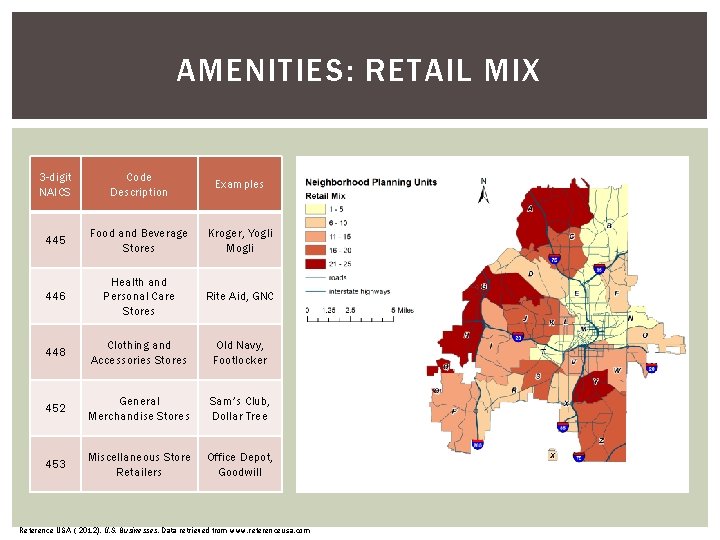 AMENITIES: RETAIL MIX 3 -digit NAICS Code Description Examples 445 Food and Beverage Stores AMENITIES: RETAIL MIX 3 -digit NAICS Code Description Examples 445 Food and Beverage Stores
