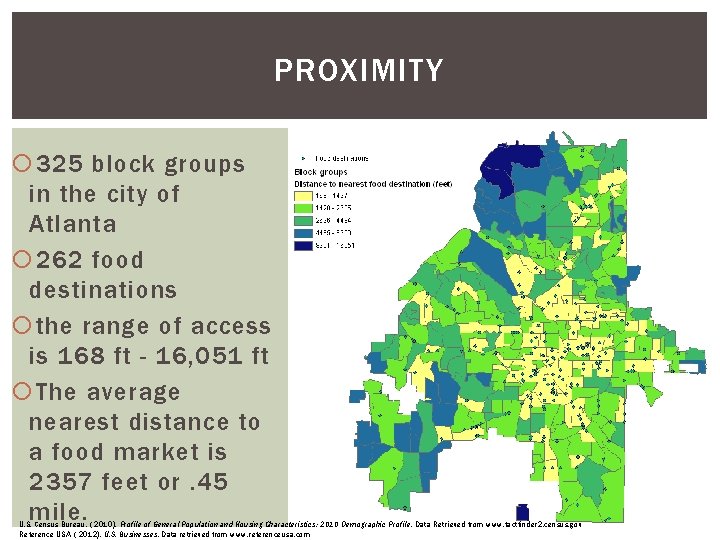 PROXIMITY 325 block groups in the city of Atlanta 262 food destinations the range PROXIMITY 325 block groups in the city of Atlanta 262 food destinations the range