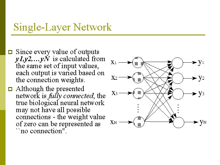 Single-Layer Network p p Since every value of outputs y 1, y 2, …y.