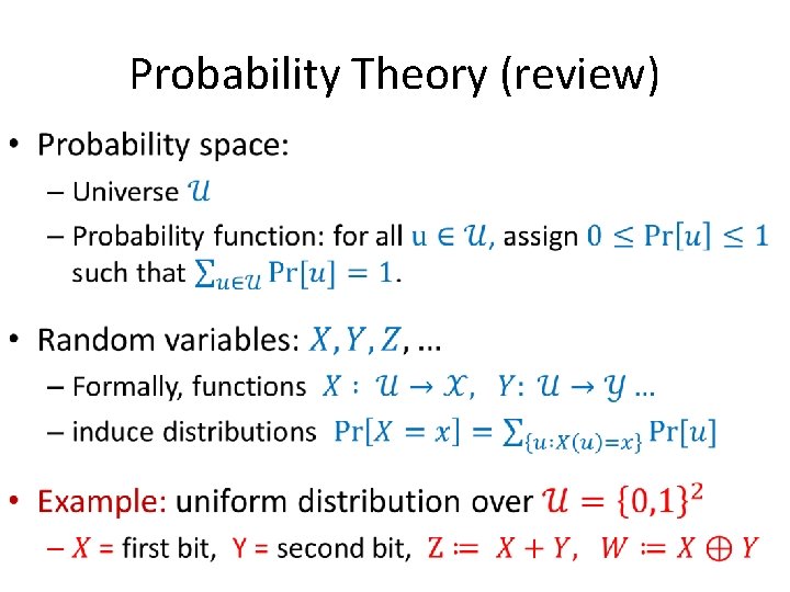 Probability Theory (review) • 