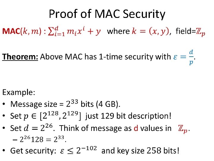 Proof of MAC Security • Proof of MAC Security •