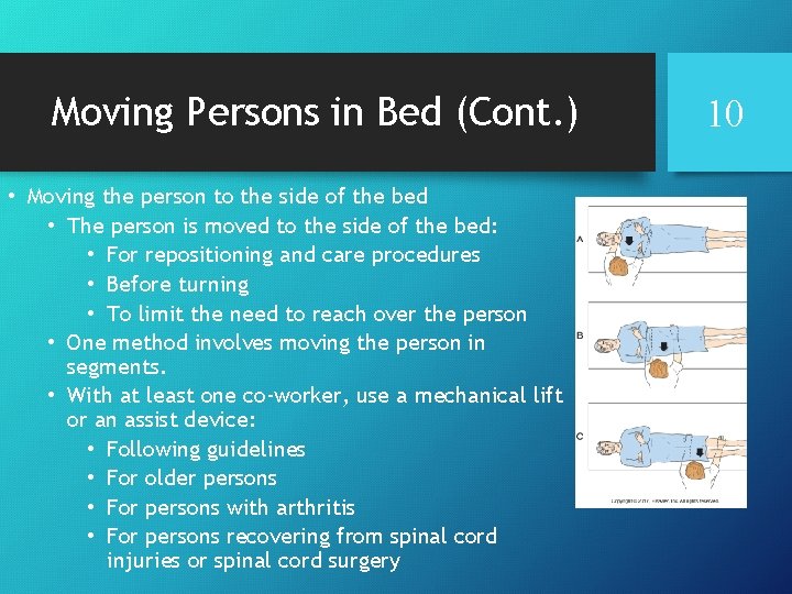 Moving Persons in Bed (Cont. ) • Moving the person to the side of