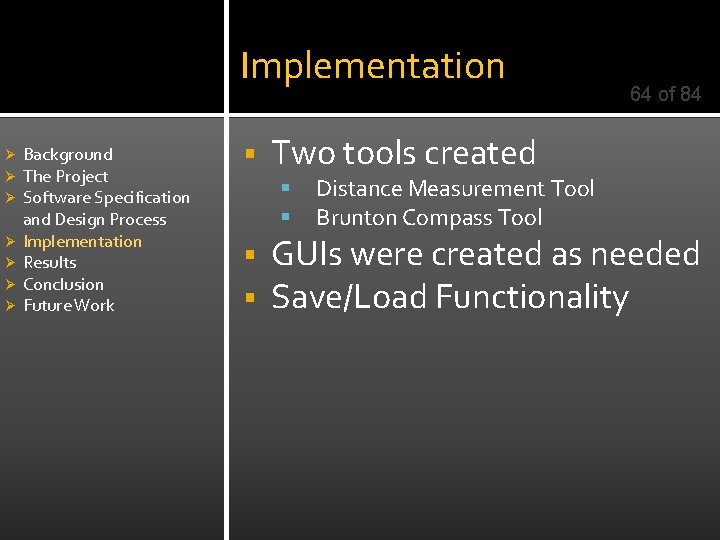 Implementation Ø Ø Ø Ø Background The Project Software Specification and Design Process Implementation