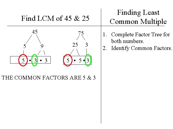 Find LCM of 45 & 25 45 5 75 9 5 • 3 25