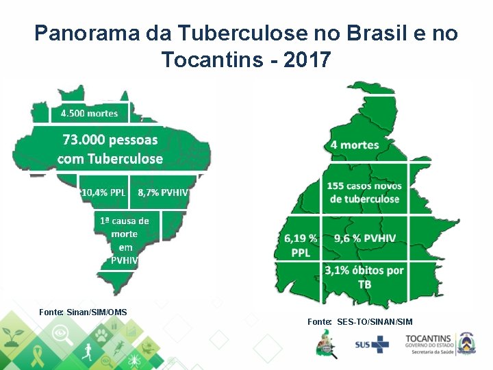 Panorama da Tuberculose no Brasil e no Tocantins - 2017 Fonte: Sinan/SIM/OMS Fonte: SES-TO/SINAN/SIM Panorama da Tuberculose no Brasil e no Tocantins - 2017 Fonte: Sinan/SIM/OMS Fonte: SES-TO/SINAN/SIM