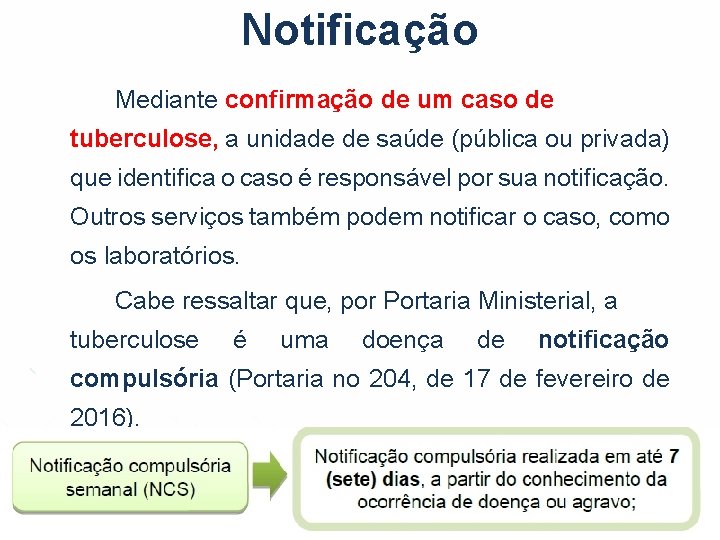 Notificação Mediante confirmação de um caso de tuberculose, a unidade de saúde (pública ou