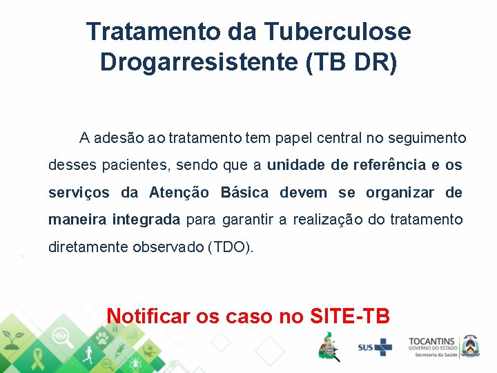 Tratamento da Tuberculose Drogarresistente (TB DR) A adesão ao tratamento tem papel central no Tratamento da Tuberculose Drogarresistente (TB DR) A adesão ao tratamento tem papel central no