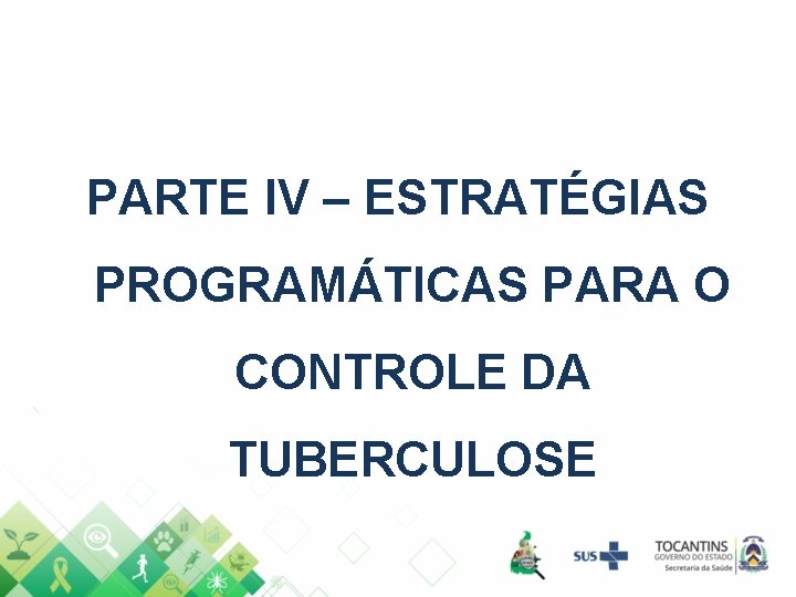 PARTE IV – ESTRATÉGIAS PROGRAMÁTICAS PARA O CONTROLE DA TUBERCULOSE 