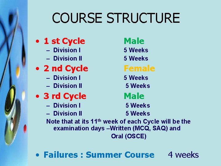 COURSE STRUCTURE • 1 st Cycle – Division II • 2 nd Cycle –