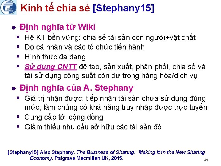 Kinh tế chia sẻ [Stephany 15] l Định nghĩa từ Wiki § Hệ KT