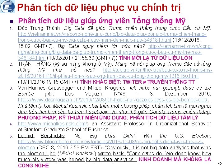 Phân tích dữ liệu phục vụ chính trị l 1. 2. 3. 4. 5.