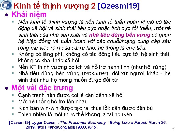 Kinh tế thịnh vượng 2 [Ozesmi 19] l Khái niệm § Nền kinh tế