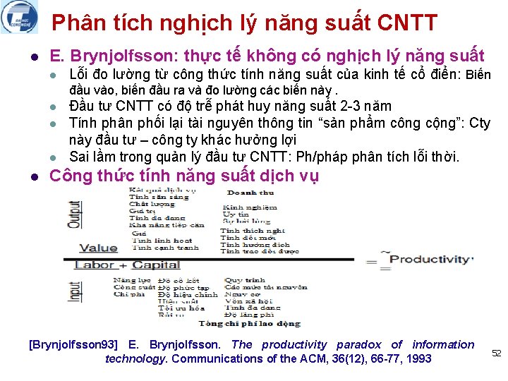 Phân tích nghịch lý năng suất CNTT l E. Brynjolfsson: thực tế không có