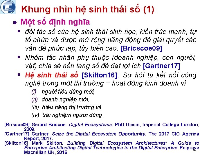 Khung nhìn hệ sinh thái số (1) l Một số định nghĩa § đối
