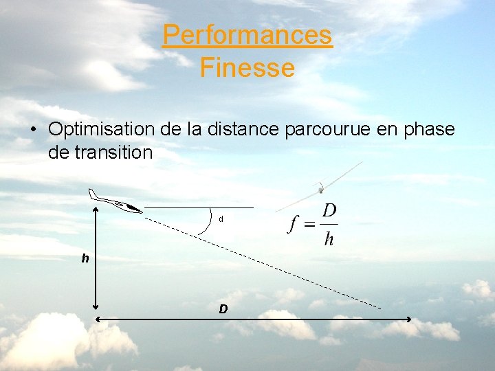 Performances Finesse • Optimisation de la distance parcourue en phase de transition d h