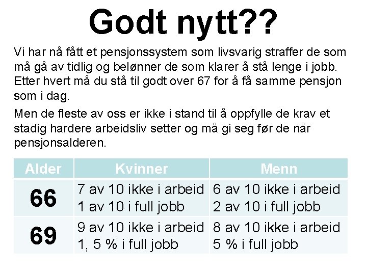 Godt nytt? ? Vi har nå fått et pensjonssystem som livsvarig straffer de som