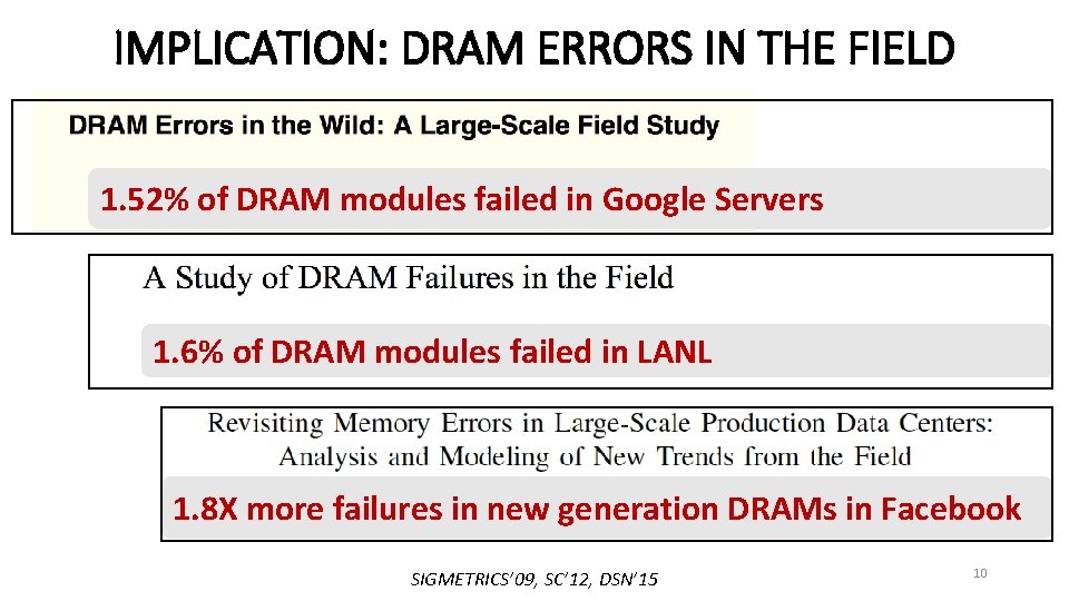 IMPLICATION: DRAM ERRORS IN THE FIELD 1. 52% of DRAM modules failed in Google