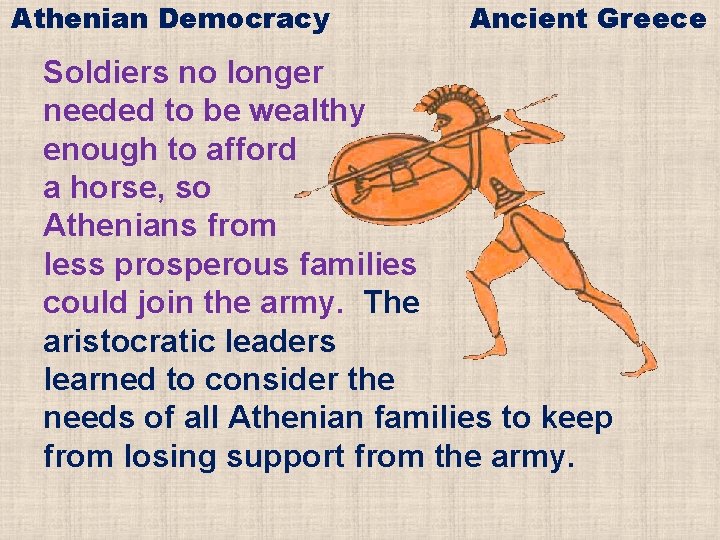 Athenian Democracy Ancient Greece Soldiers no longer needed to be wealthy enough to afford