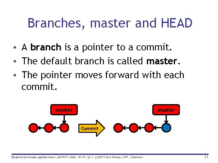 Branches, master and HEAD • A branch is a pointer to a commit. •