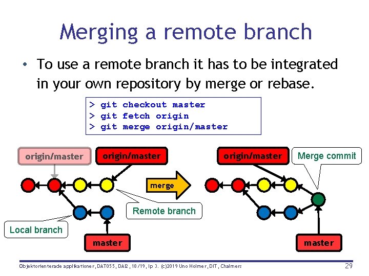 Merging a remote branch • To use a remote branch it has to be