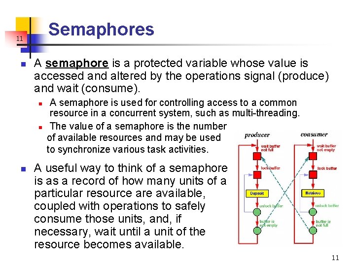 Semaphores 11 n A semaphore is a protected variable whose value is accessed and Semaphores 11 n A semaphore is a protected variable whose value is accessed and