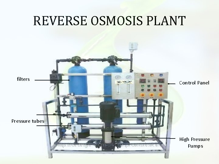 REVERSE OSMOSIS PLANT filters Control Panel Pressure tubes High Pressure Pumps 