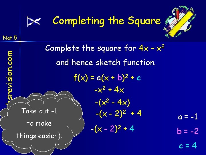Completing the Square www. mathsrevision. com Nat 5 Complete the square for 4 x Completing the Square www. mathsrevision. com Nat 5 Complete the square for 4 x
